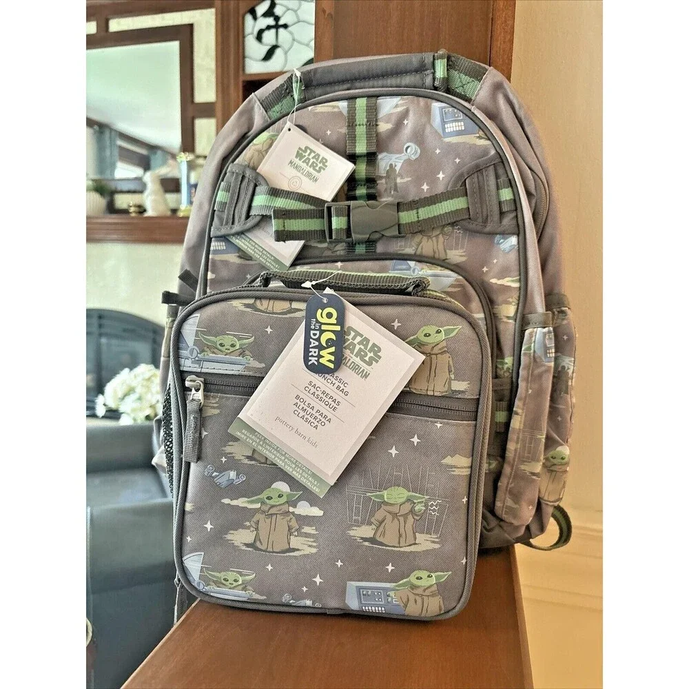 Pottery barn School Kid STAR WARS BACKPACK Mandalorian Solo+Lunch bag 🚀 -